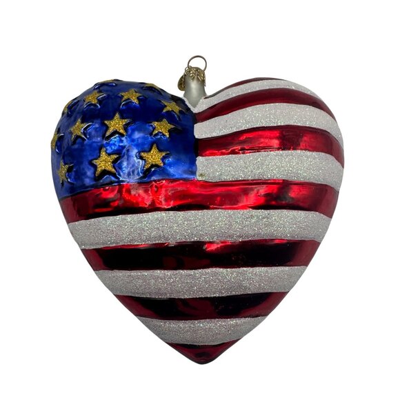 Christopher Radko Brave Heart Red White and Blue Heart Ornament with Glitter - Picture 1 of 3
